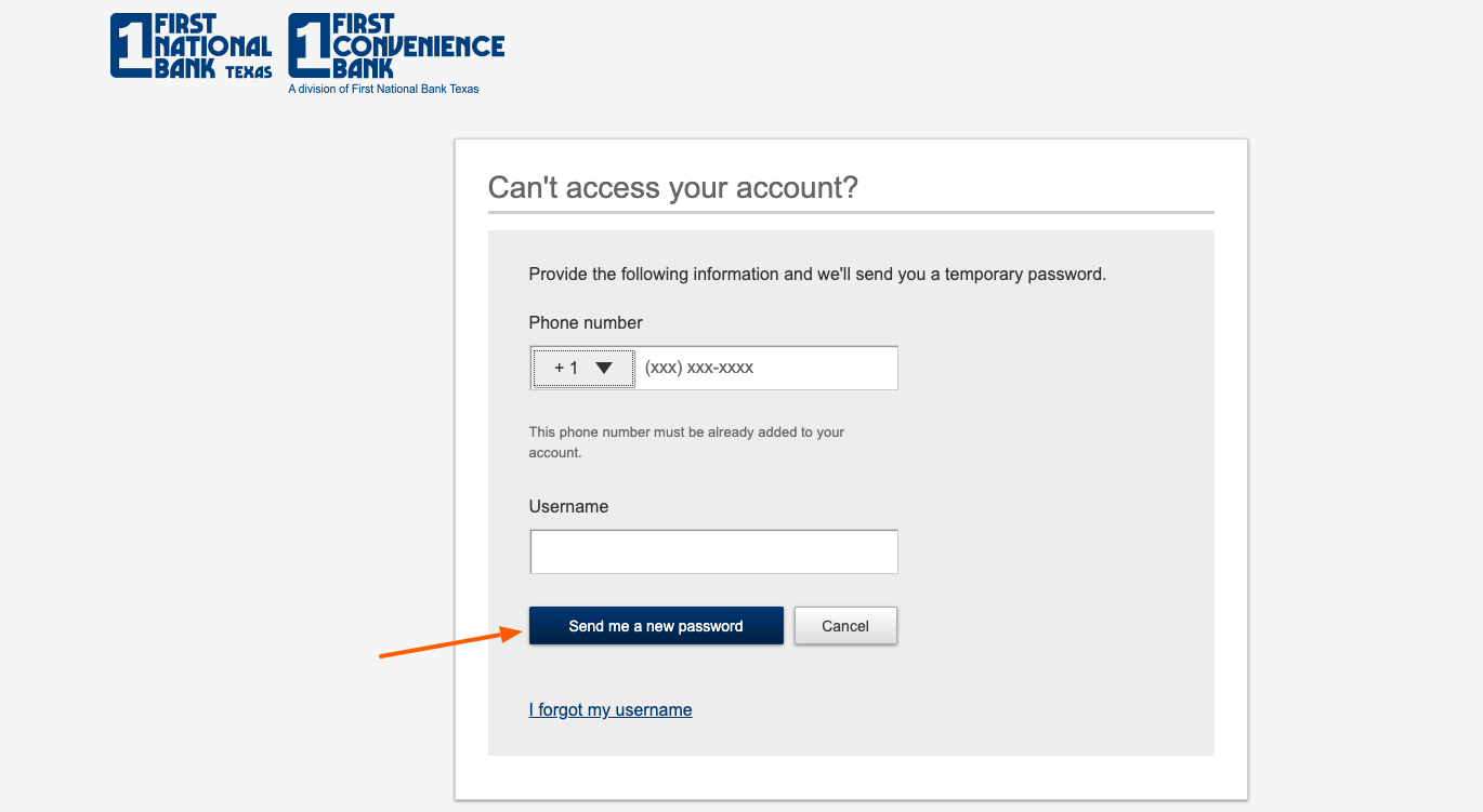 First National bank forgot username page