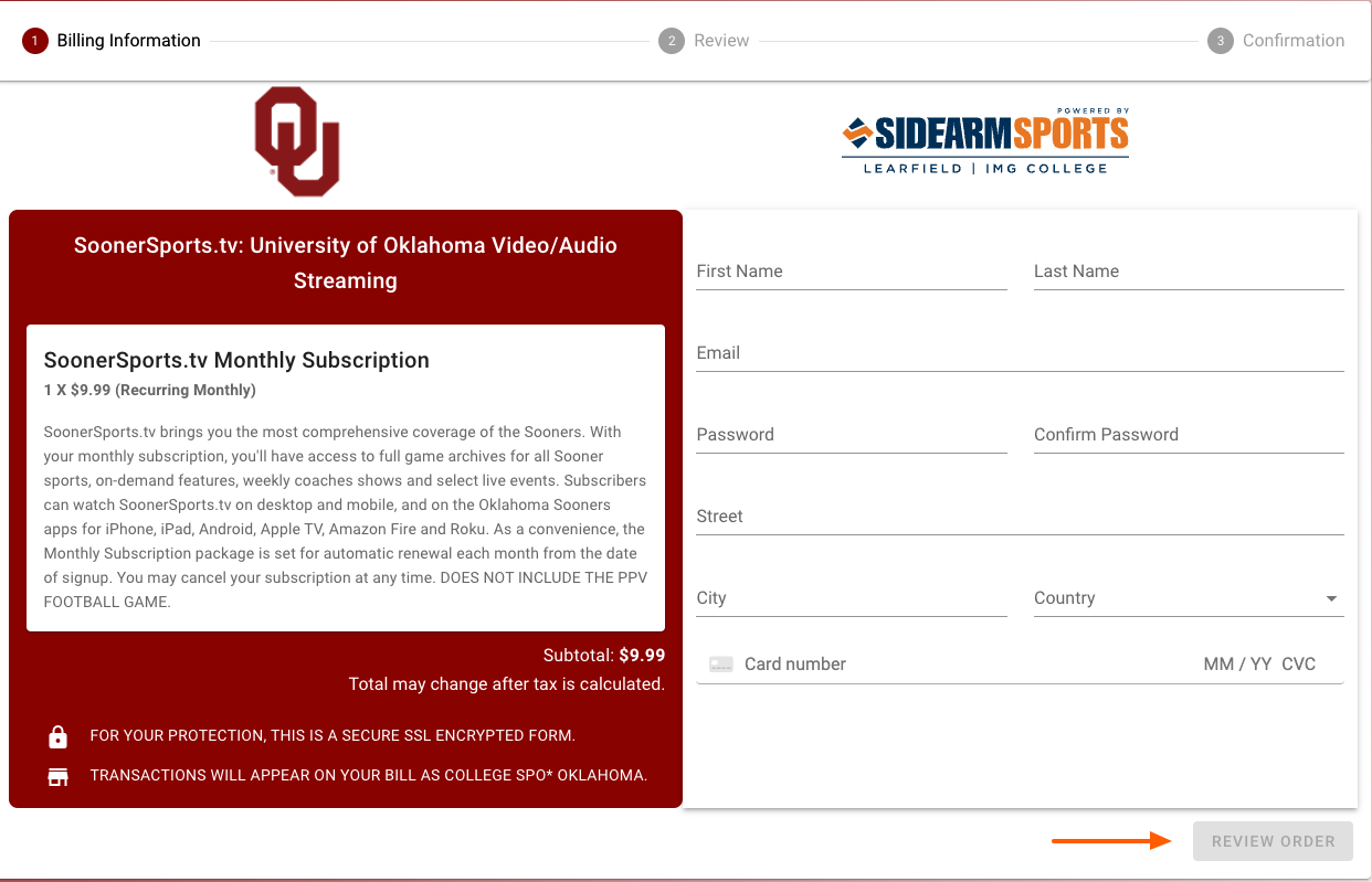 sooner sports create account